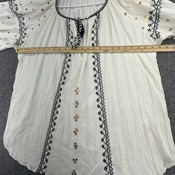 Free People Tallie Embroidered Sequin Boho Blouse Balloon Sleeve Tunic NWOT - Picture 4 of 10